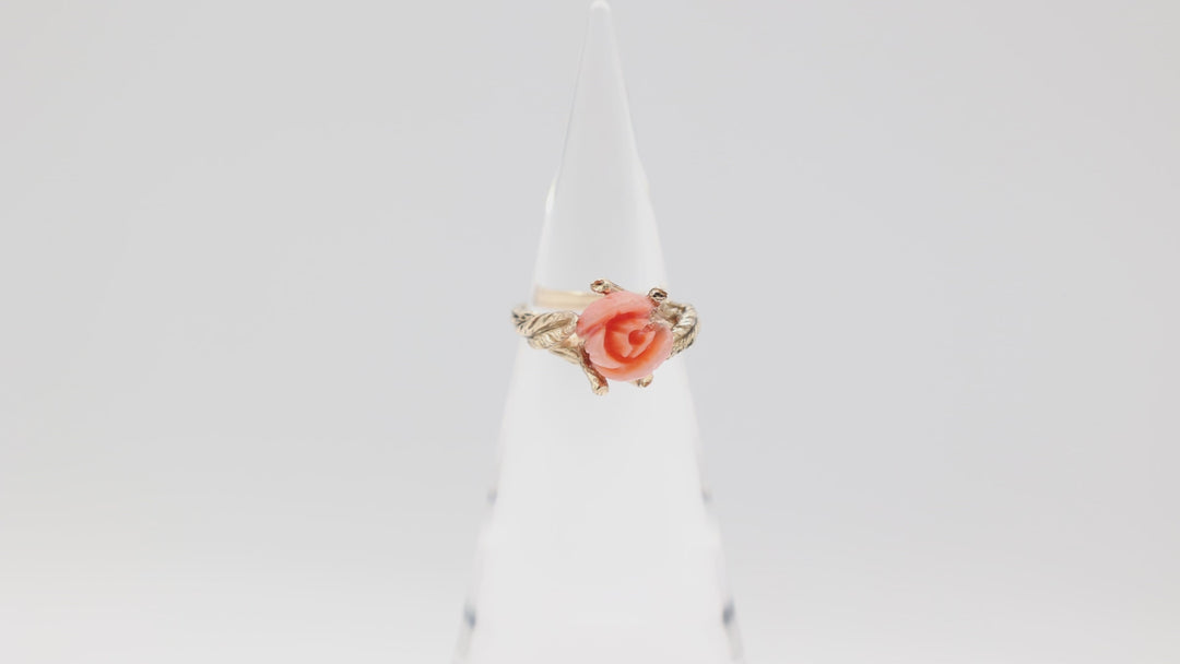 14k Yellow Gold Angel Coral Rose Ring Size 9.75