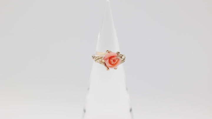 14k Yellow Gold Angel Coral Rose Ring Size 9.75
