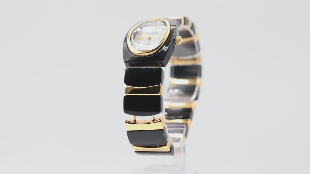 Joan Rivers Women's Black and Gold Tone Oval Dial Watch