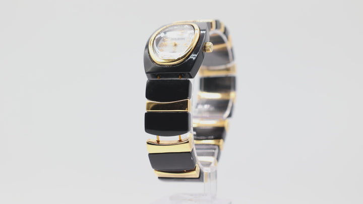 Joan Rivers Women's Black and Gold Tone Oval Dial Watch