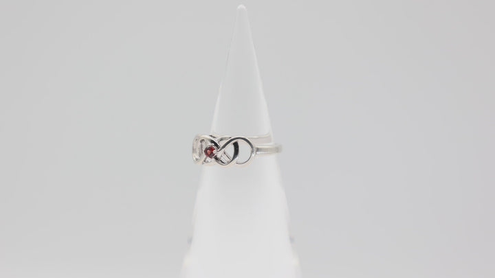 925 Sterling Silver Infinity 3mm Garnet Stone Ring Size 9