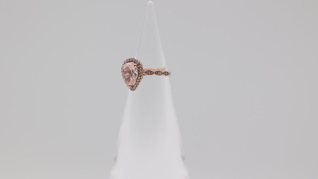 10k Rose Gold Pear Shaped Cubic Zirconia Pink Halo Ring White CZ Size 3.25