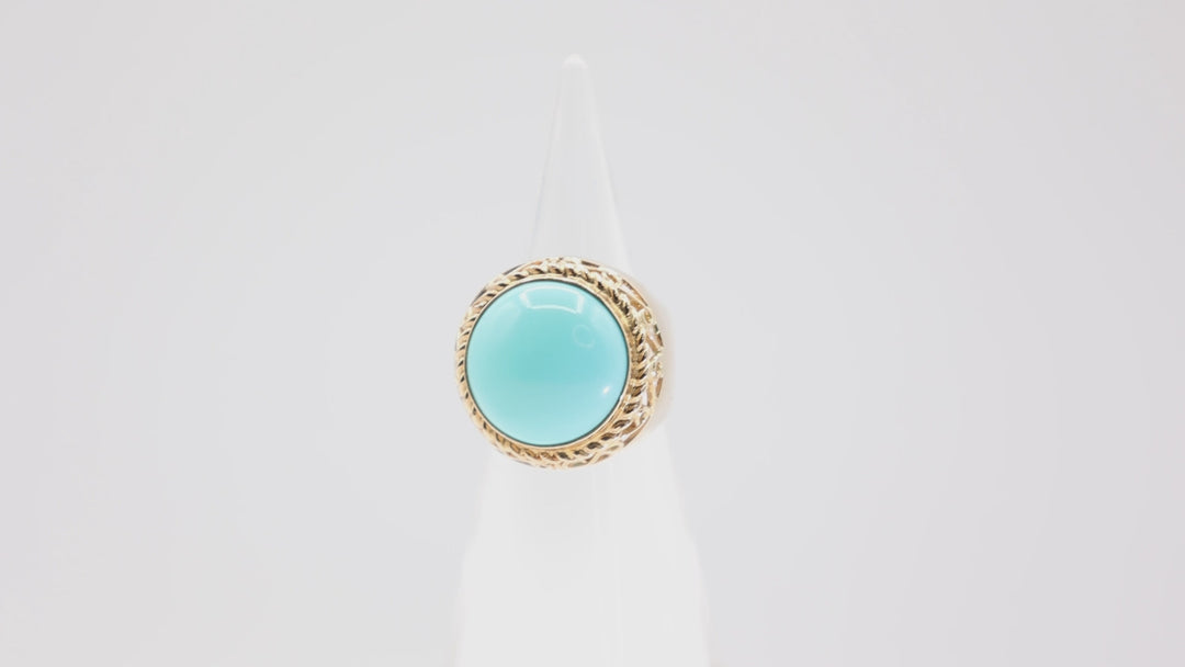 14k Yellow Gold 15.8mm Turquoise Round Stone Ring - Size 7