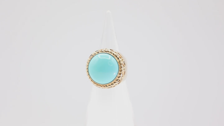 14k Yellow Gold 15.8mm Turquoise Round Stone Ring - Size 7