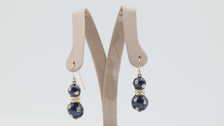 Swarovski Blue Enamel White Crystal Polka Dots Matching Earrings