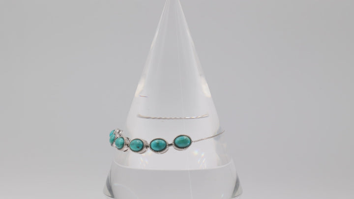 925 Sterling Silver and Turquoise Stones Adjustable Bracelet