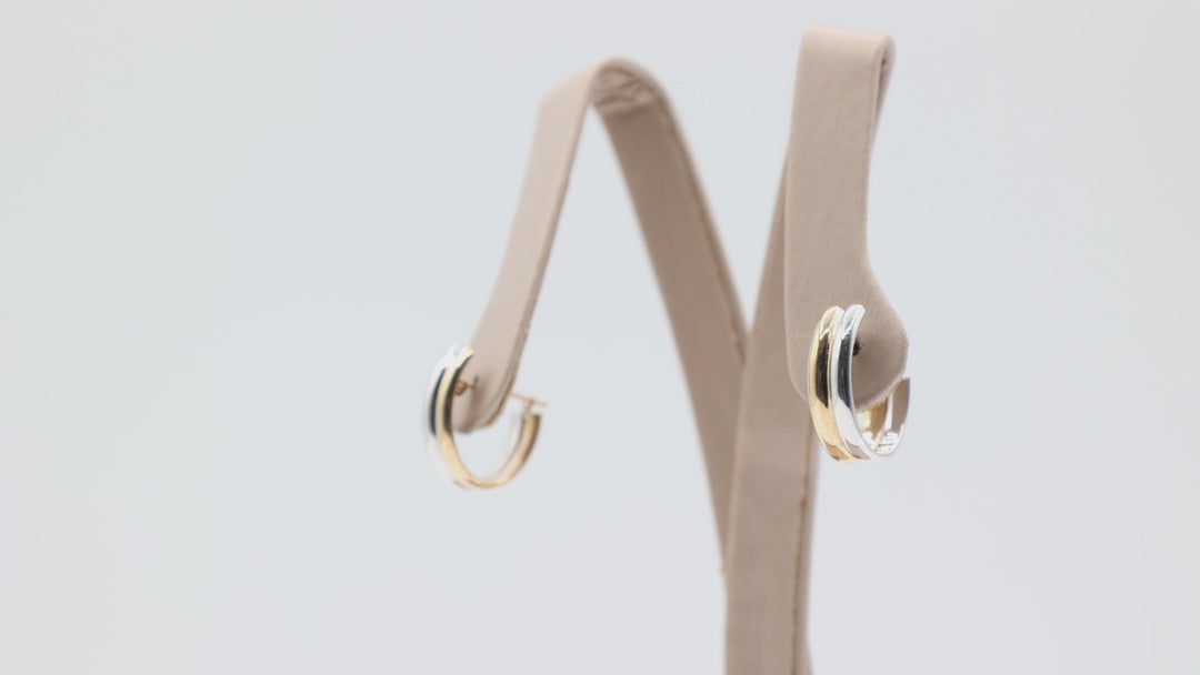 14k Two Tone Yellow And White Gold Half Hoop Earrings
