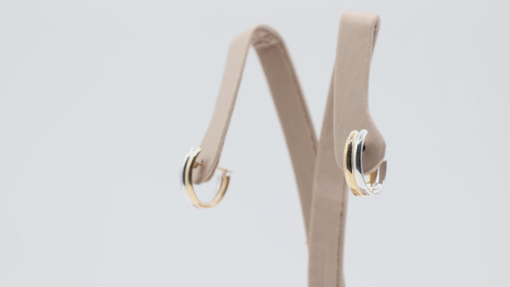 14k Two Tone Yellow And White Gold Half Hoop Earrings