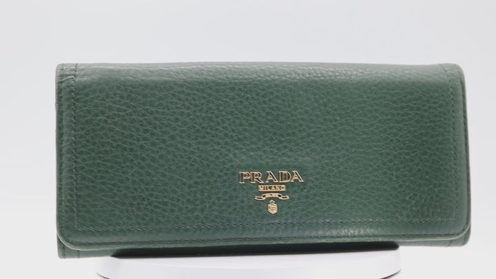 Prada Taupe Green Bi Fold Wallet
