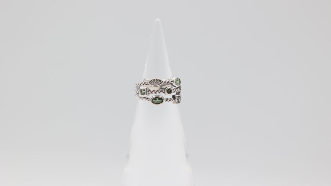 David Yurman 925 Silver Peridot, Tourmaline, & Diamond Confetti Ring Size 5.75