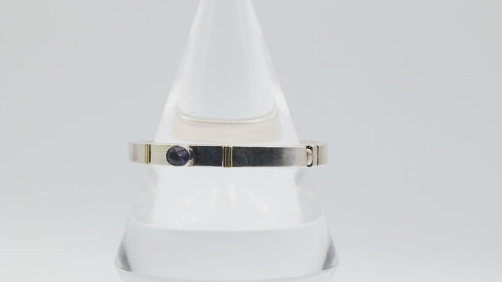 925 Sterling Silver 8x6mm Iolite Stone Hinged Bracelet