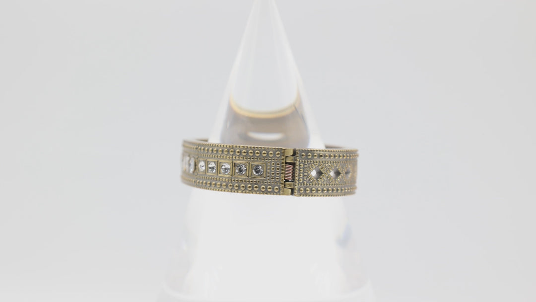 Costume Unsigned Brass Hinged Bangle Rhinestone Bracelet