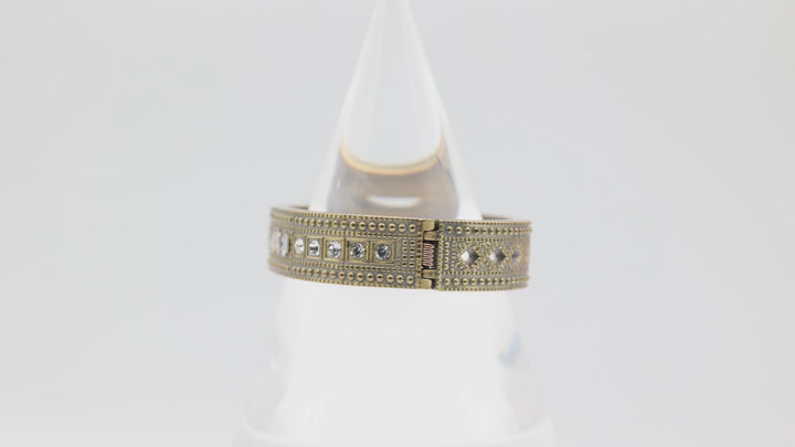 Costume Unsigned Brass Hinged Bangle Rhinestone Bracelet