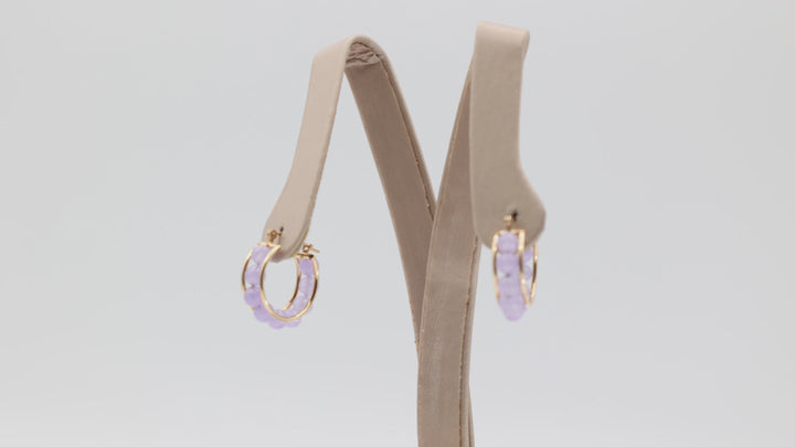 14k Yellow Gold Beaded Amethyst Hoop Earrings