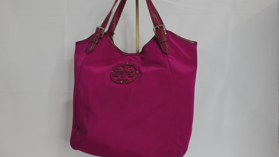 Tory Burch Ella Logo Pink Nylon Shoulder Bag
