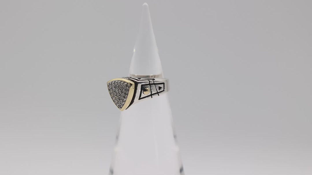 John Atencio Arrivo Pave Diamond Ring In 925 Silver And 18K Gold Size 9.5