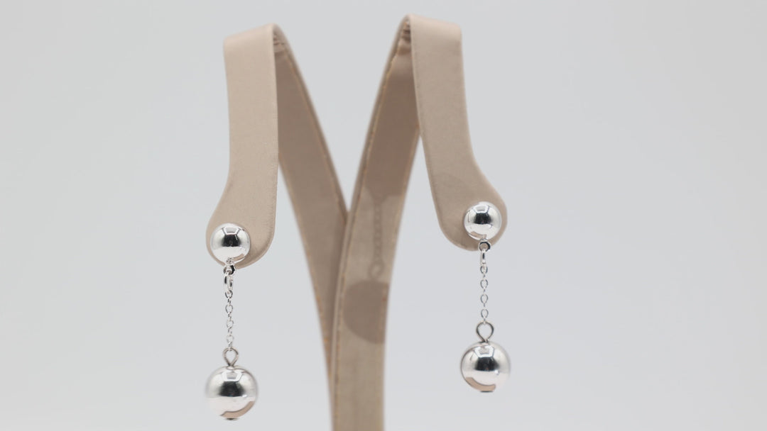 Silver Tone Double Bead Dangle Earrings