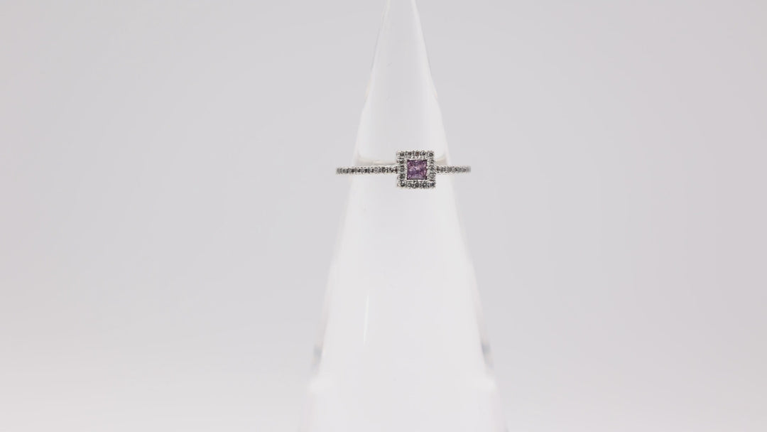14k White Gold Pink Topaz & Diamond Ring Size- 5.75