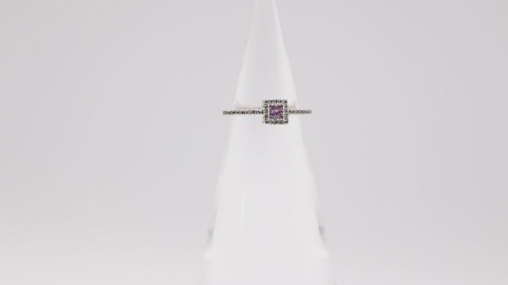 14k White Gold Pink Topaz & Diamond Ring Size- 5.75
