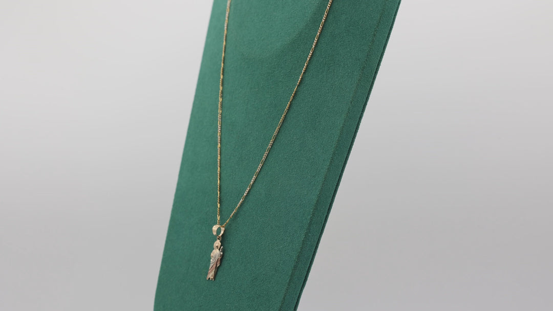 10k Yellow Gold Chain with Three Tone Christ Pendant Necklace - 21 in.