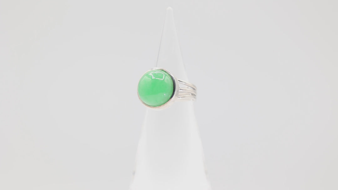 925 Sterling Silver 13.80 mm Jadeite Round Ring- Size 8- 9.25g