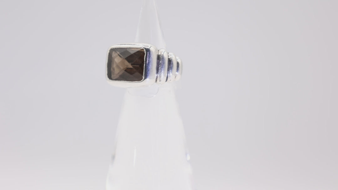 925 Sterling Silver 8.6mmx11.5mm Smokey Quartz Ring - Size 7.5