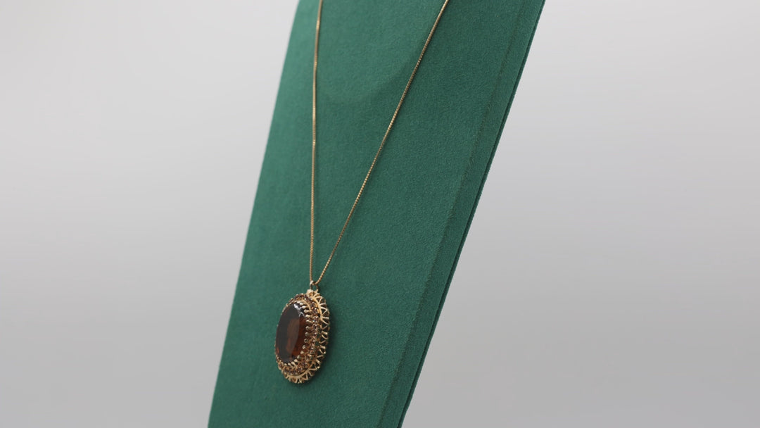 Sterling Silver Gold Plated 19 Inch Amber Cameo Necklace