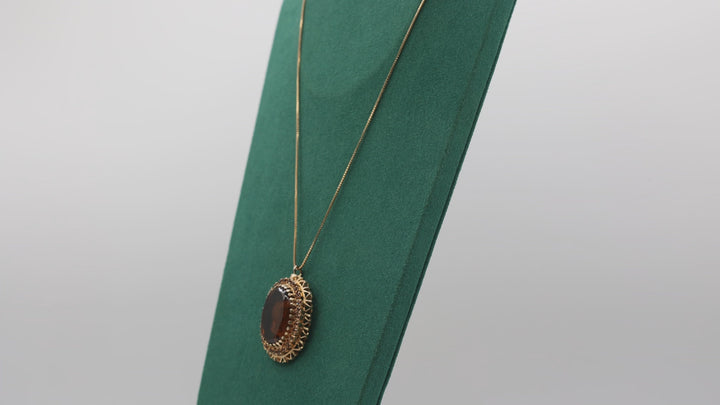 Sterling Silver Gold Plated 19 Inch Amber Cameo Necklace