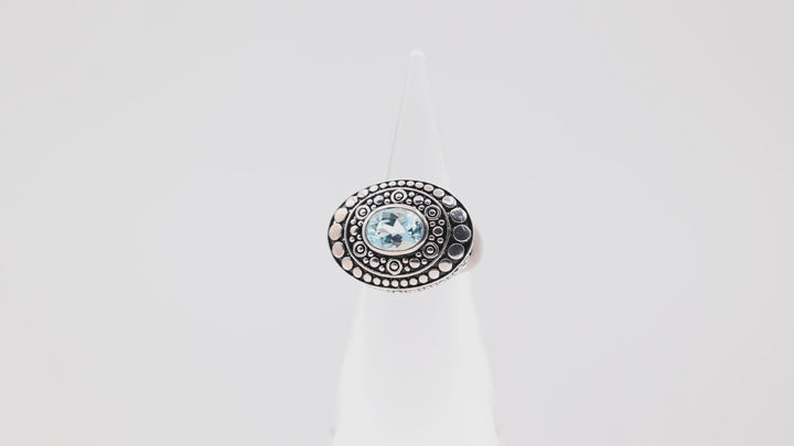 925 Sterling Silver Art Deco Blue Topaz Ring - Size 7 / 10.76 g