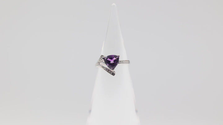925 Sterling Silver 8mm Trillion Cut Amethyst Ring Size 7