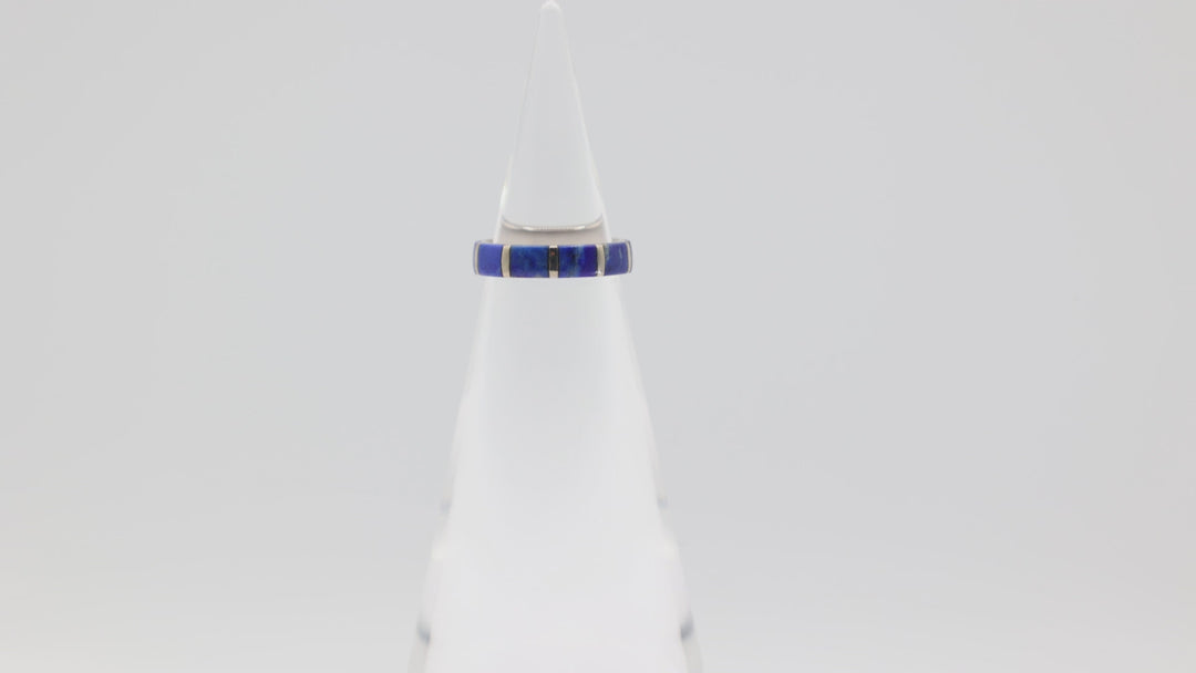 Mixed Silver Tone Metals and Blue Lapis Ring Size 5