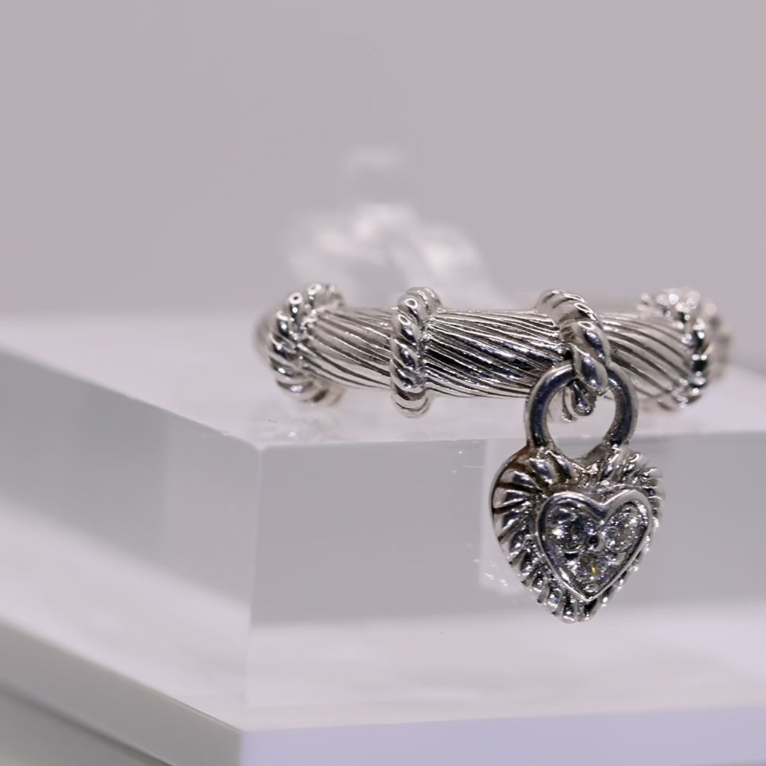 925 Sterling Silver Judith Ripka Heart Dangle Ring with Cubic Zirconia Size - 7