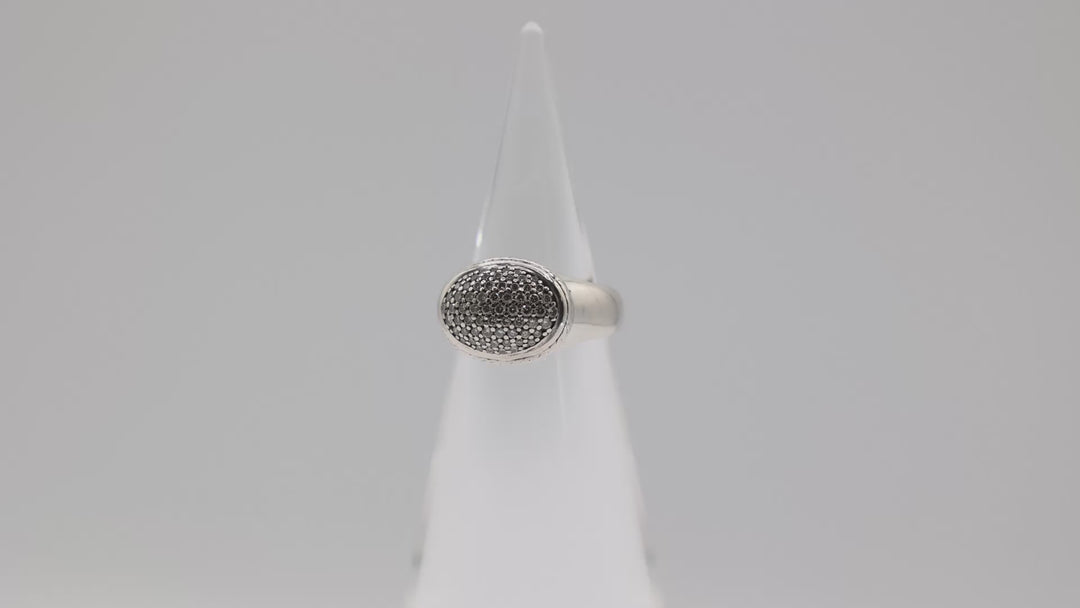 David Yurman Sterling Silver Diamond Cluster Signet Ring Size 6.75