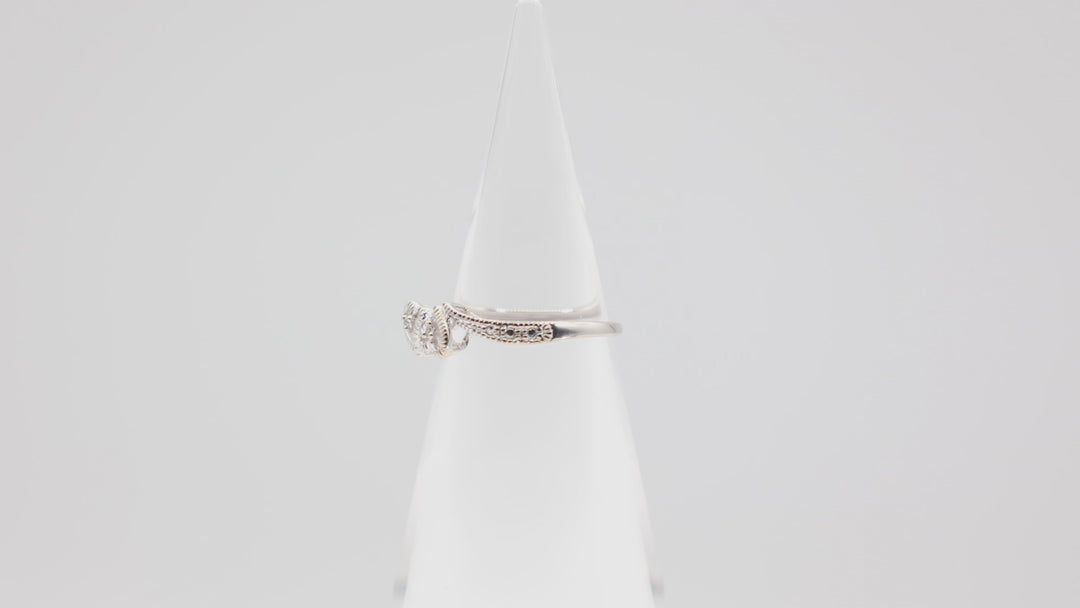 10k White Gold 2 Small Twisted Hearts with 2 White Diamonds Ring Size 6.75