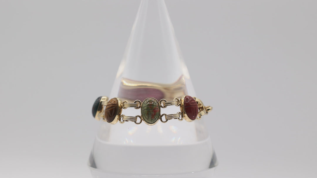 Costume Gold Tone Scarab Stone Bracelet