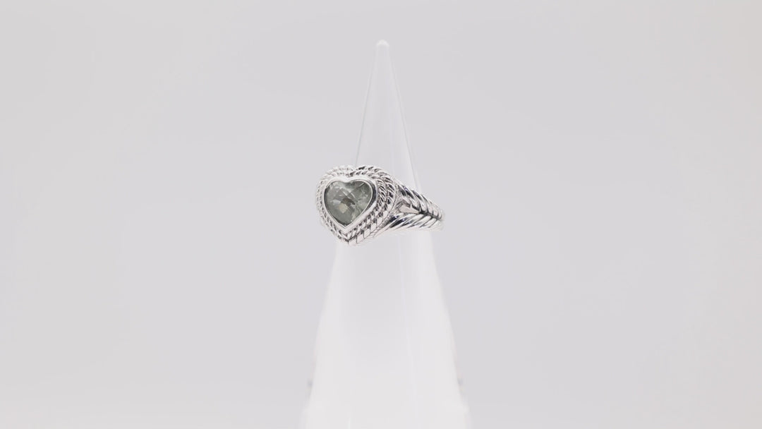 Judith Ripka 925 Sterling Silver Green Prasiolite Heart Cluster Ring- Size 6.75- 11g