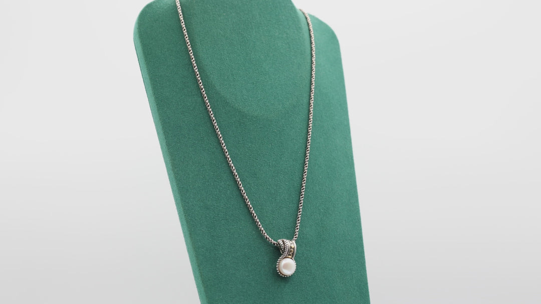 Effy 925 Sterling Silver 18 Inch Chain Pearl Pendant Necklace with 18k Yellow Gold Round Accents