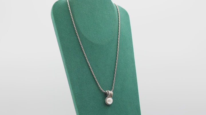 Effy 925 Sterling Silver 18 Inch Chain Pearl Pendant Necklace with 18k Yellow Gold Round Accents
