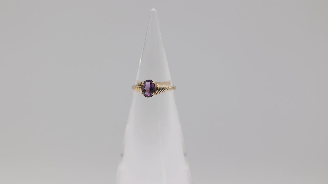 14K Yellow Gold Amethyst Stone Ring 7x5mm Size 6.5