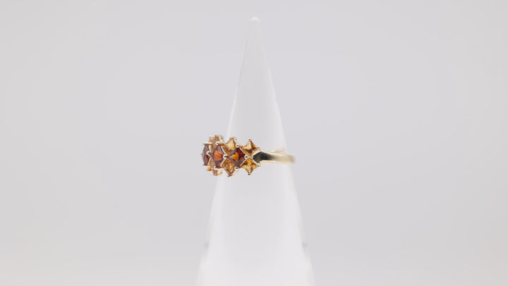 14k Yellow Gold Red Orange Spinal Square Stones Ring Size 9