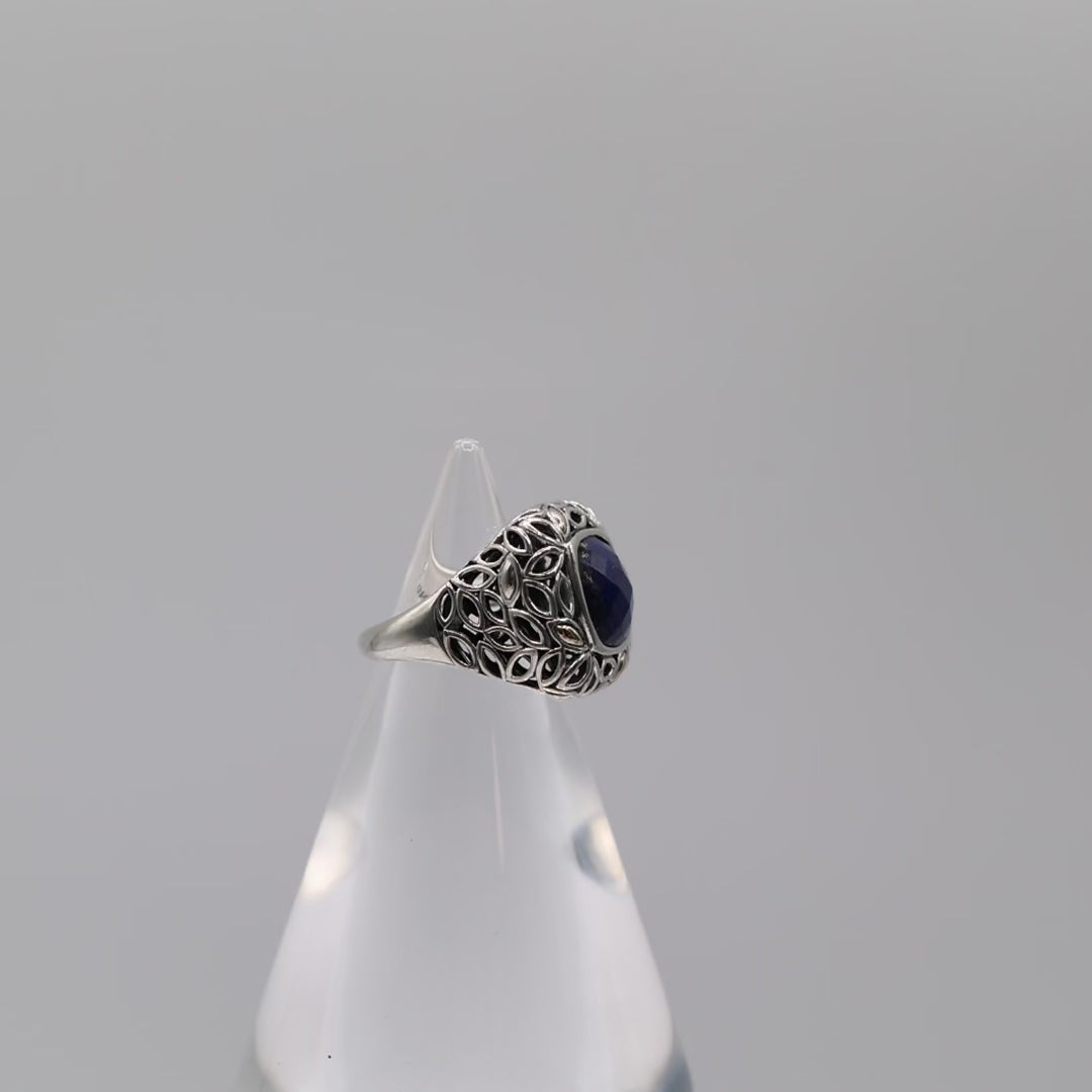 925 Sterling Silver Angela by John Hardy 14k Accent Blue Lapis Ring Size 8.75