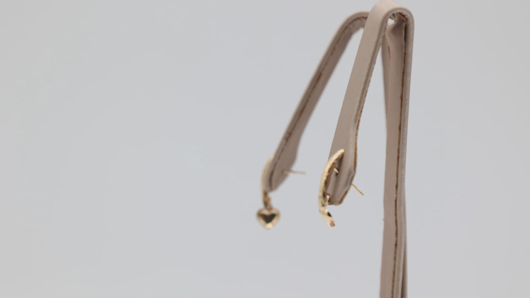 14K Yellow Gold Heart Dangle Earrings For Women Romantic Gift Idea