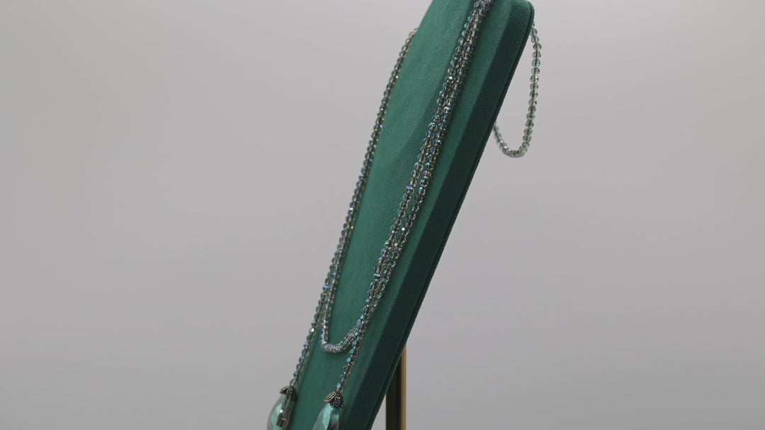 Heidi Daus "Lux Be A Lady" Beaded Aqua Tone Crystal Lariat Necklace