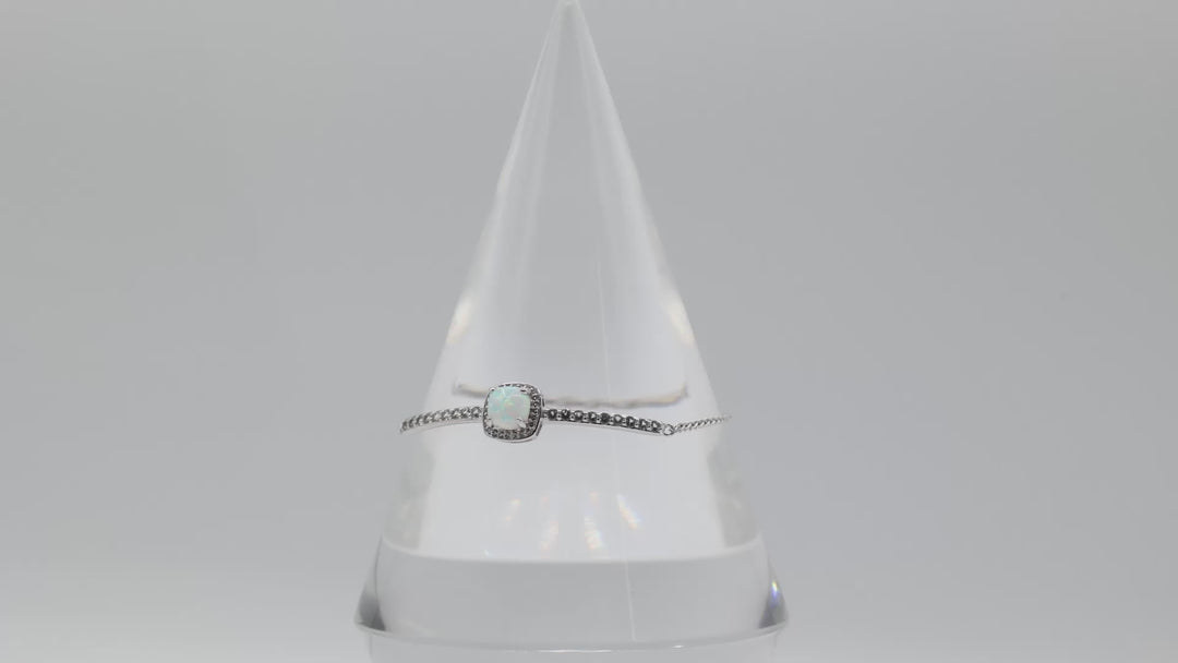 925 Sterling Silver Opal & White Topaz Adjustable Bracelet