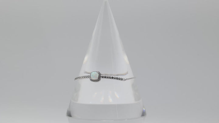 925 Sterling Silver Opal & White Topaz Adjustable Bracelet