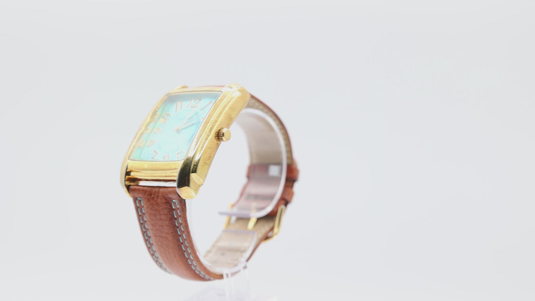 Joan Rivers Classic Square Analog With teal Color Dial and Brown Leather band