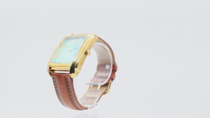 Joan Rivers Classic Square Analog With teal Color Dial and Brown Leather band