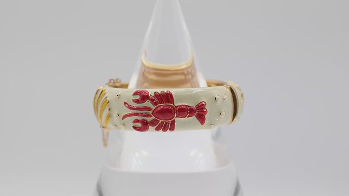 Gold Tone Seashell and Lobster Bangle Bracelet Jewelry