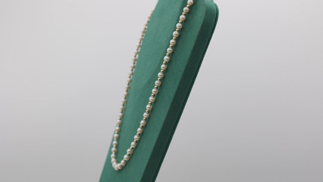 14k Yellow Gold Round Akoya Pearl 5.15mm Beaded Necklace 18 Inch