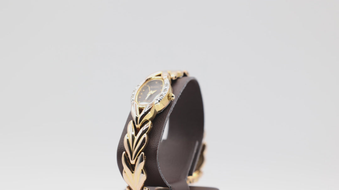 Elgin Vintage Diamond Quartz Gold Tone Black Dial Watch